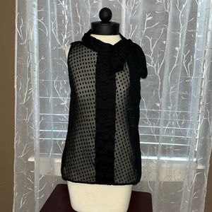 Banana Republic Black Mesh Blouse with Shoulder Tie/Bow size 8 Petite